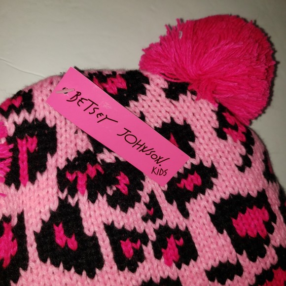 BETSEY JOHNSON KIDS Pink Leopard Winter Hat with Pom Poms - Picture 7 of 11